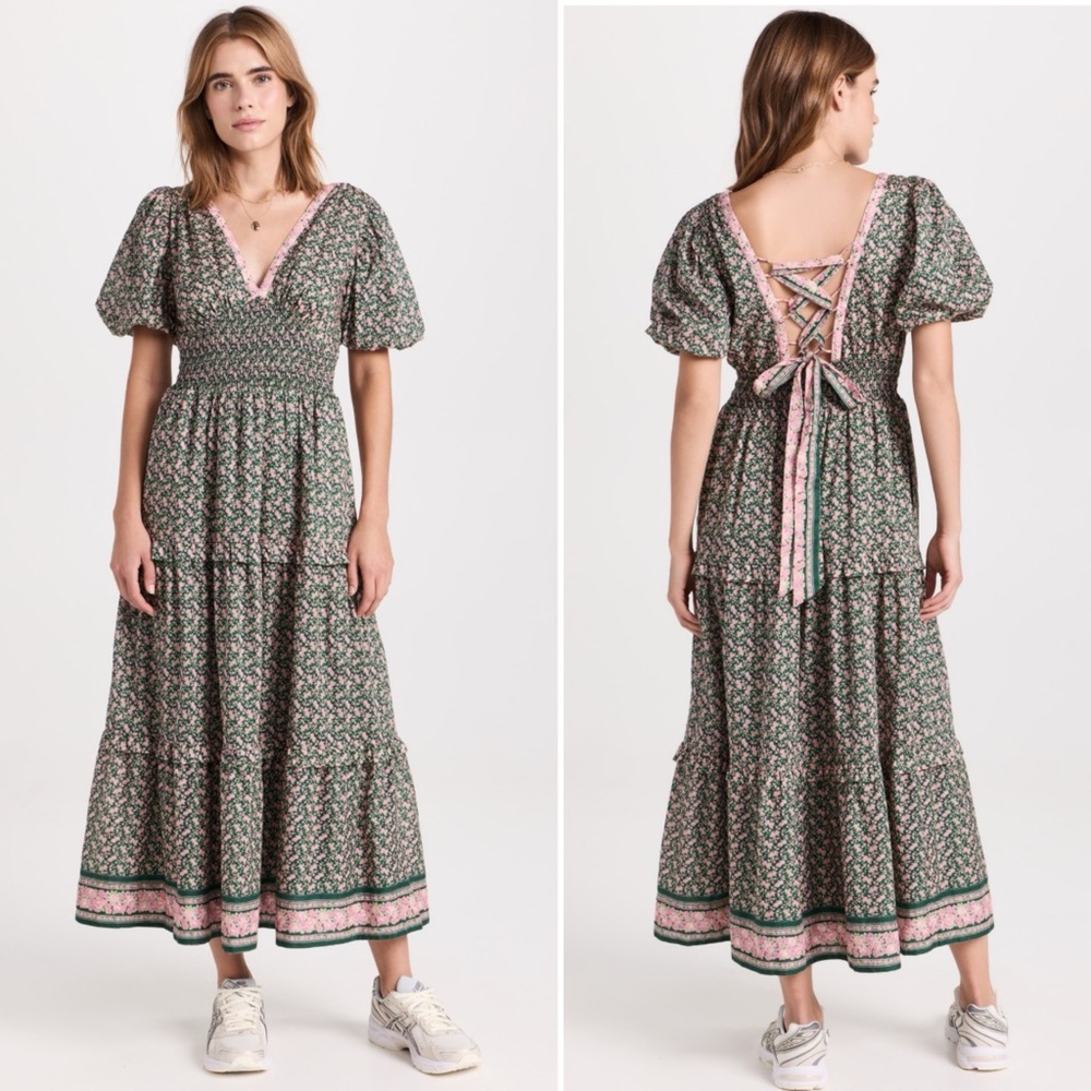 NWT Birds of Paradis Trovata Nellie Dress Sweet Melba Green Pink Lace Up Floral